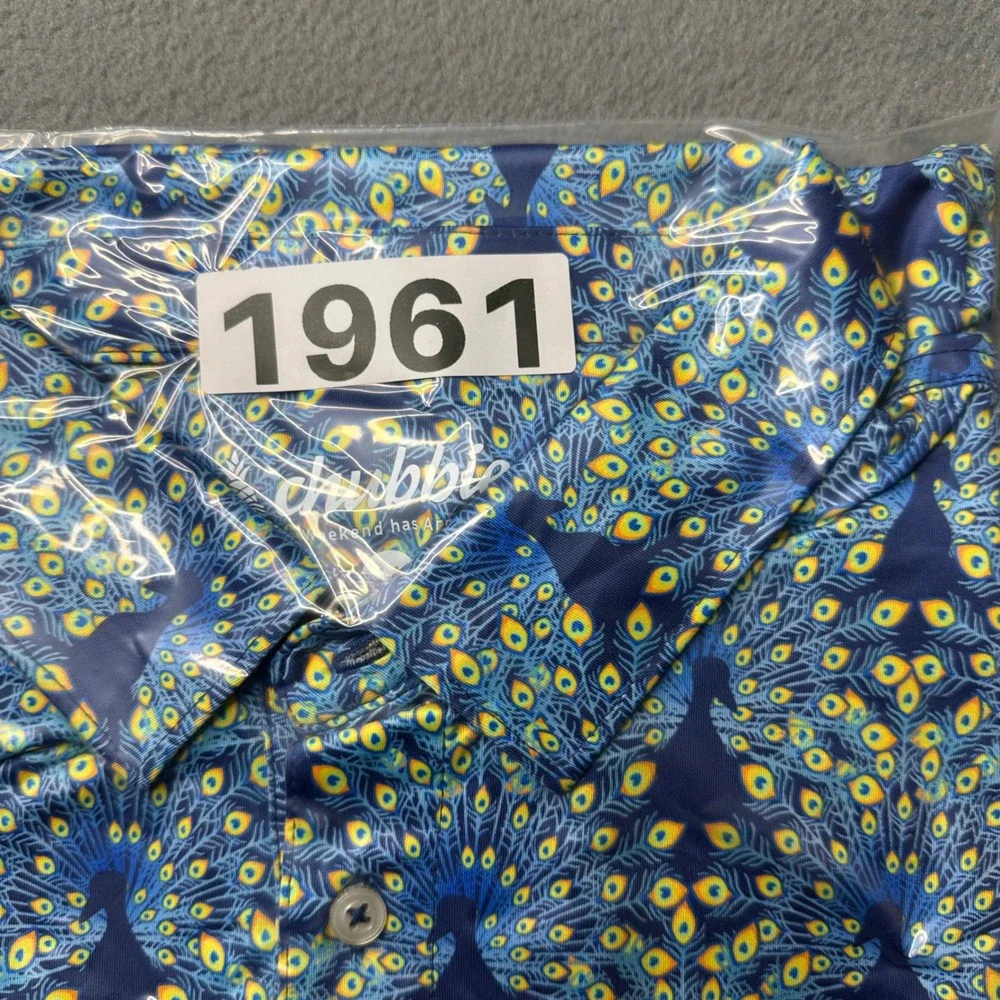 Chubbies Polo Shirt Medium Blue Peacock Feather Print SS24CA1005H Short Sleeve - Picture 8 of 9